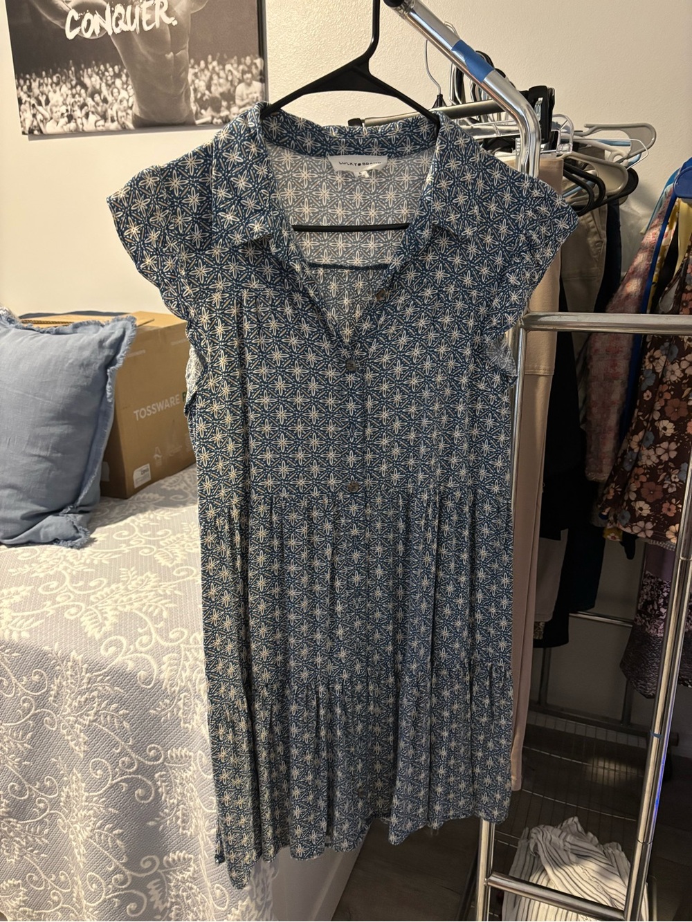 Lucky Brand Blue Floral Tiered Mini Dress